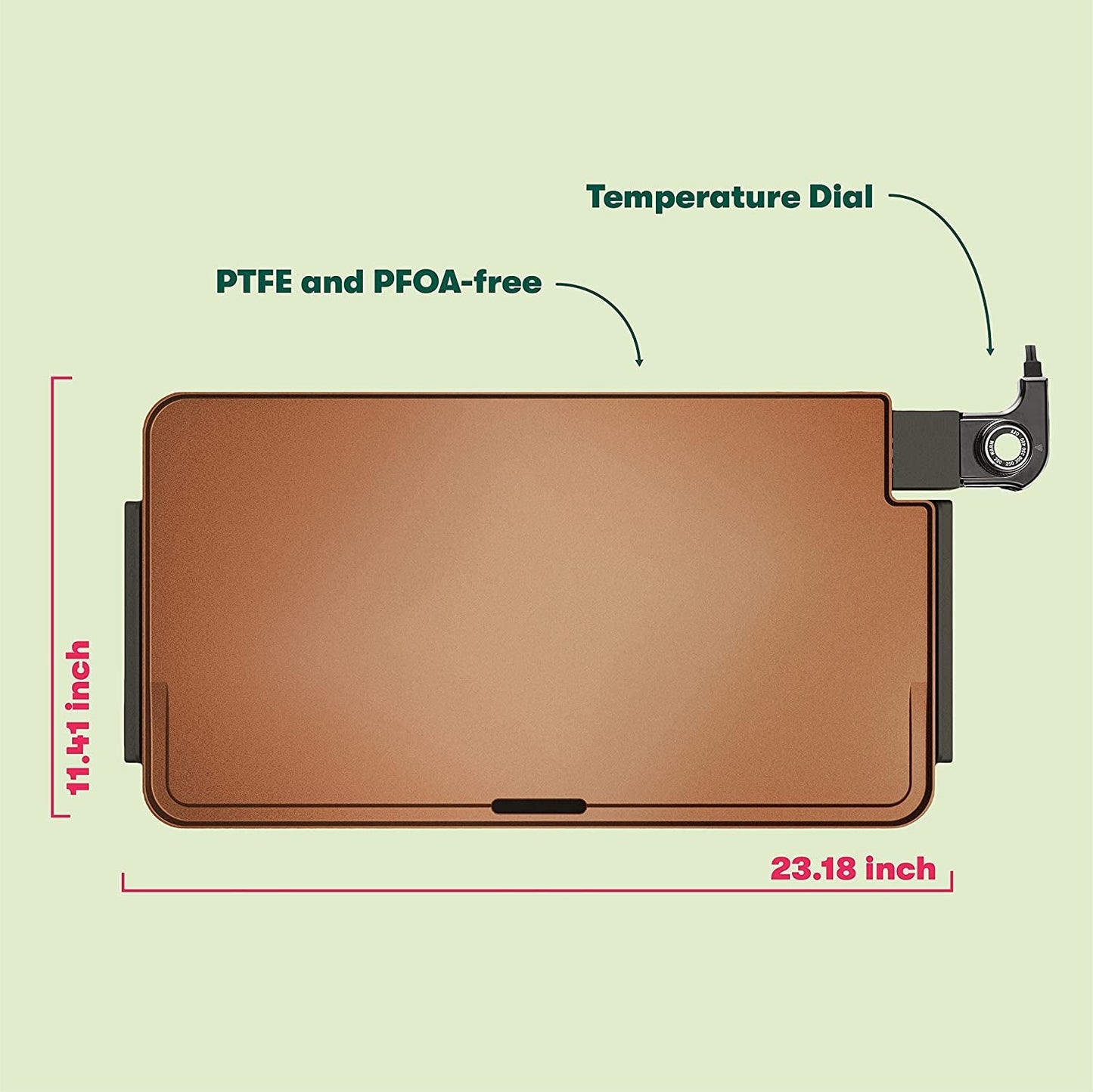 XL Electric Ceramic Titanium Griddle, Make 15 Eggs At Once, Healthy-Eco Non-stick Coating, Hassle-Free Clean Up, Large Submersible Cooking Surface, 12" x 22", Copper/Black