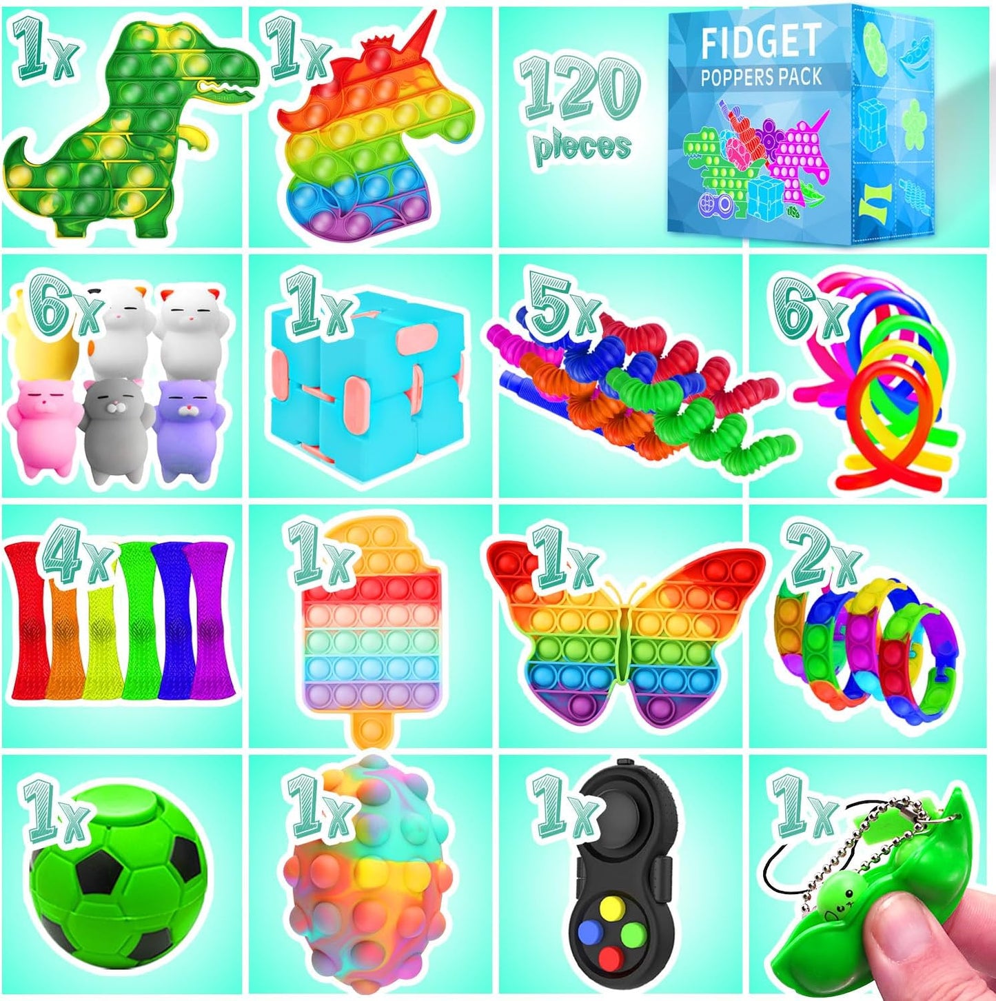 Fidget Toys, 120 Pack Fidgets Set Stocking Stuffers for Kids Party Favors Autism Sensory Toy Bulk Adults Kids Boys Girls Teens Stress Autistic ADHD Anxiety Carnival Treasure Classroom Prizes