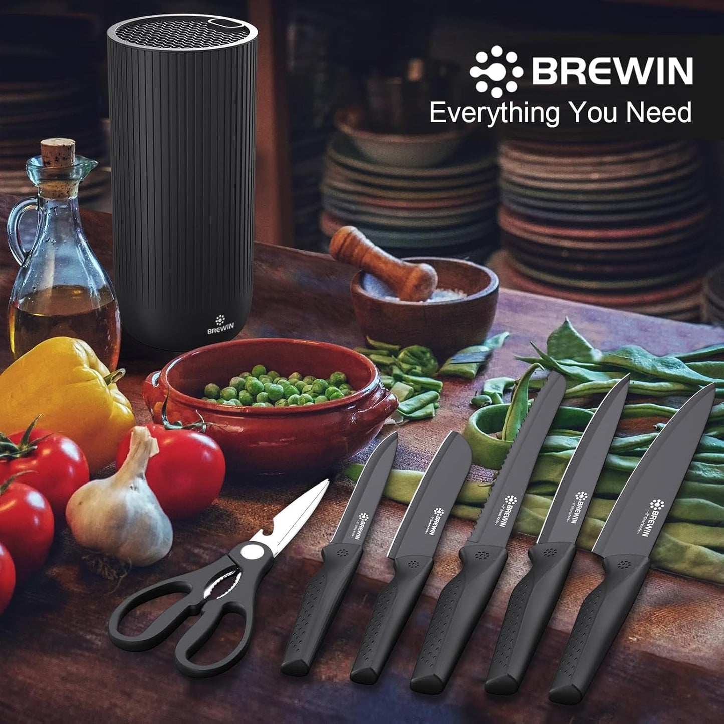 Knife Set, Kitchen Knife Set, Knives Set for Kitchen, Universal Knife Block, Utility Knife Block Set, Kitchen Essentials, New Home Essentials, Apartment Essentials, Dishwasher Safe