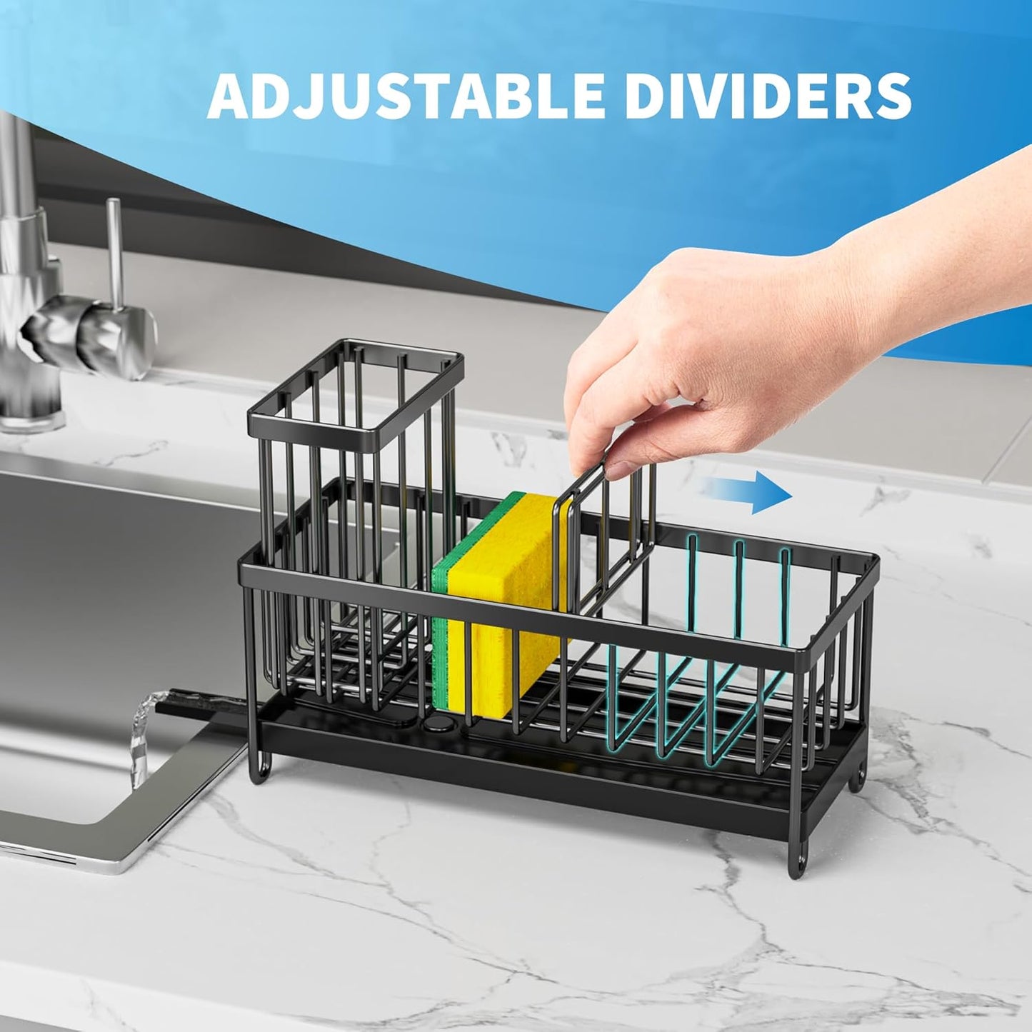 Cisily Black Sponge Holder for Kitchen Sink, Sink Caddy Organizer