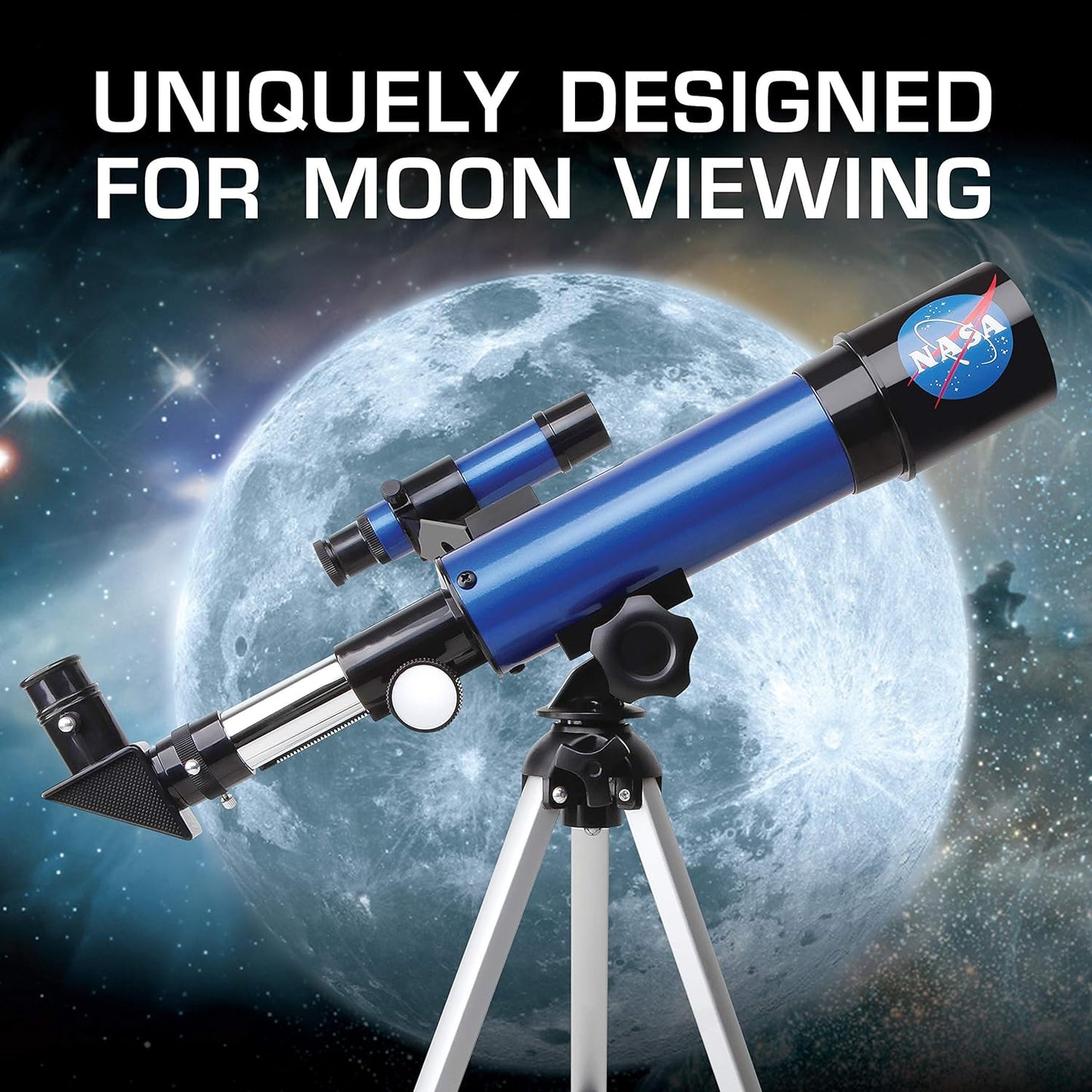 NASA Lunar Telescope for Kids – 90x Magnification, Includes Two Eyepieces, Tabletop Tripod, and Finder Scope- Kids Telescope for Astronomy Beginners, Space Toys, NASA Gifts