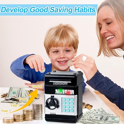 Refasy Piggy Bank Cash Coin Can ATM Bank Electronic Coin Money Bank for Kids Age 3-12, Money Savings Box Mini ATM Coin Bank Toys Gifts for 3 4 5 6 7 8 9 10 11 12 Year Old Boys Girls