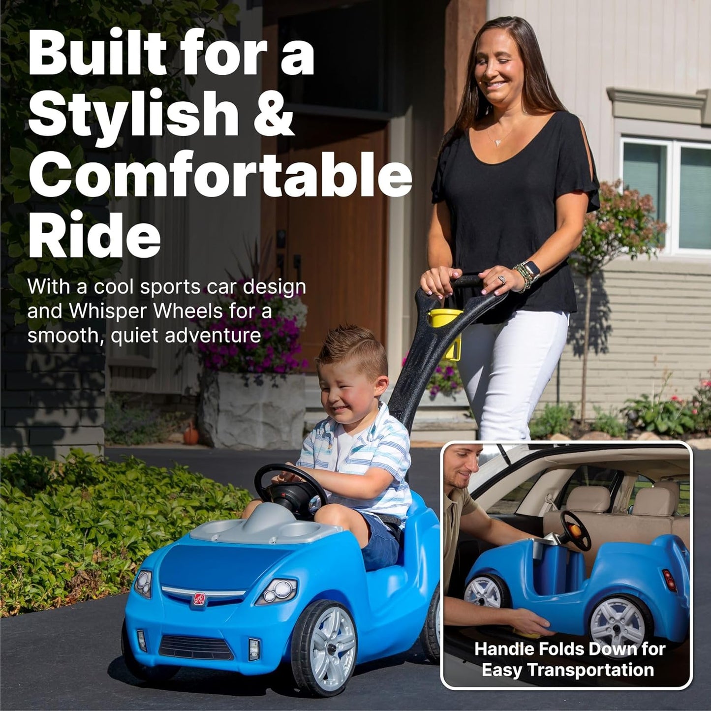 Whisper Ride II Buggy Kids Push Car, Ride On Toy, Stroller Substitute, Includes Seat Belt & Horn, Made of Durable Plastic, Max Weight 50 lbs., For Toddlers 1.5-4 Years Old, Blue