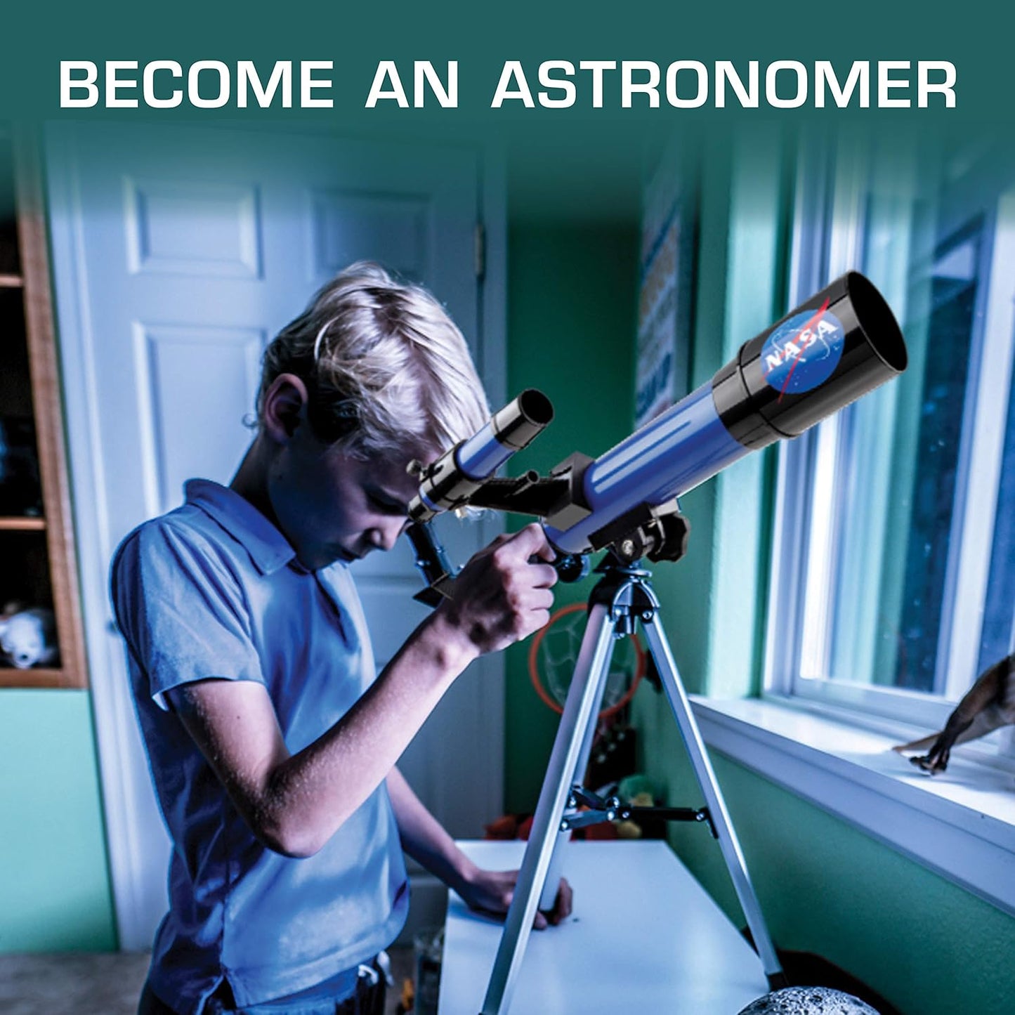 NASA Lunar Telescope for Kids – 90x Magnification, Includes Two Eyepieces, Tabletop Tripod, and Finder Scope- Kids Telescope for Astronomy Beginners, Space Toys, NASA Gifts