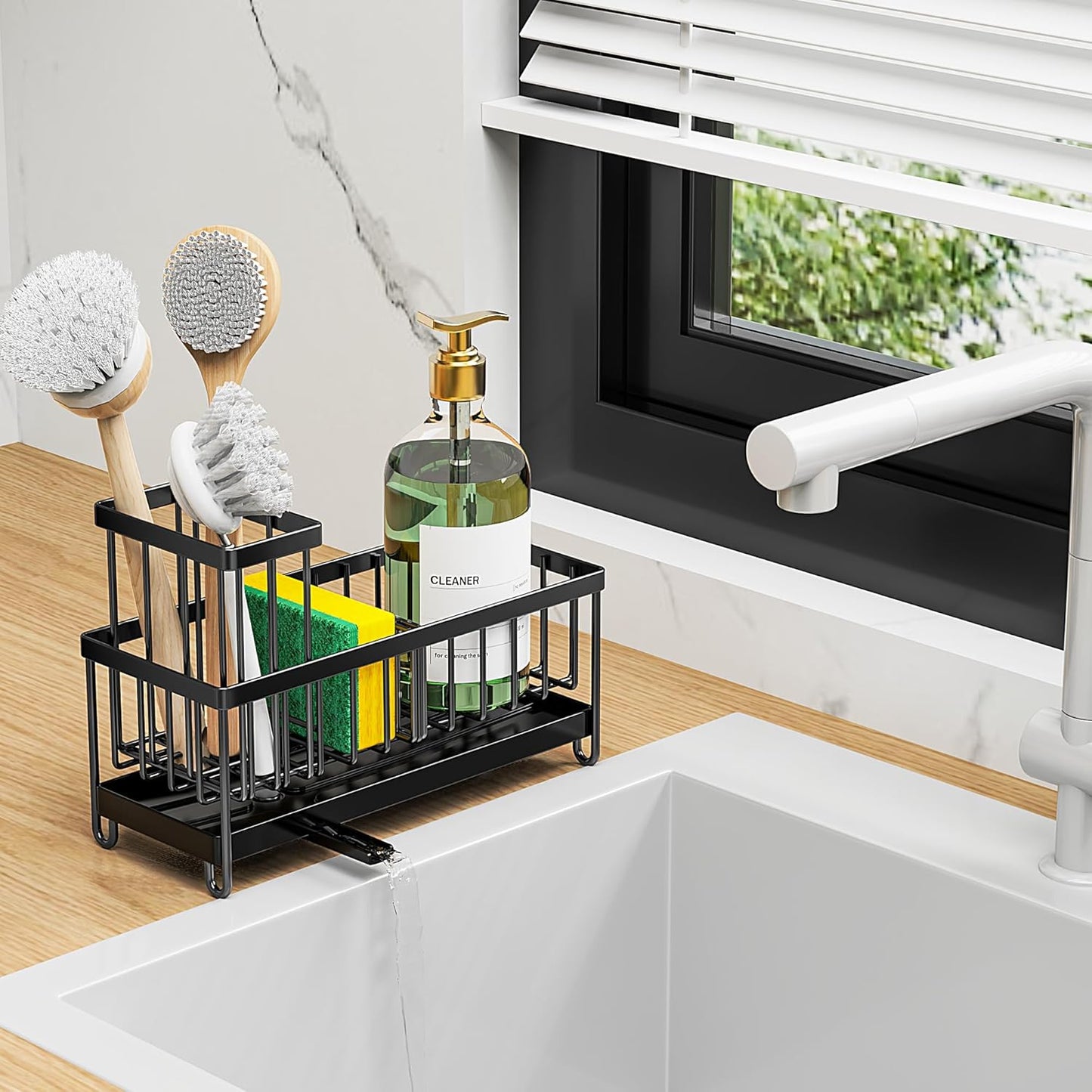 Cisily Black Sponge Holder for Kitchen Sink, Sink Caddy Organizer