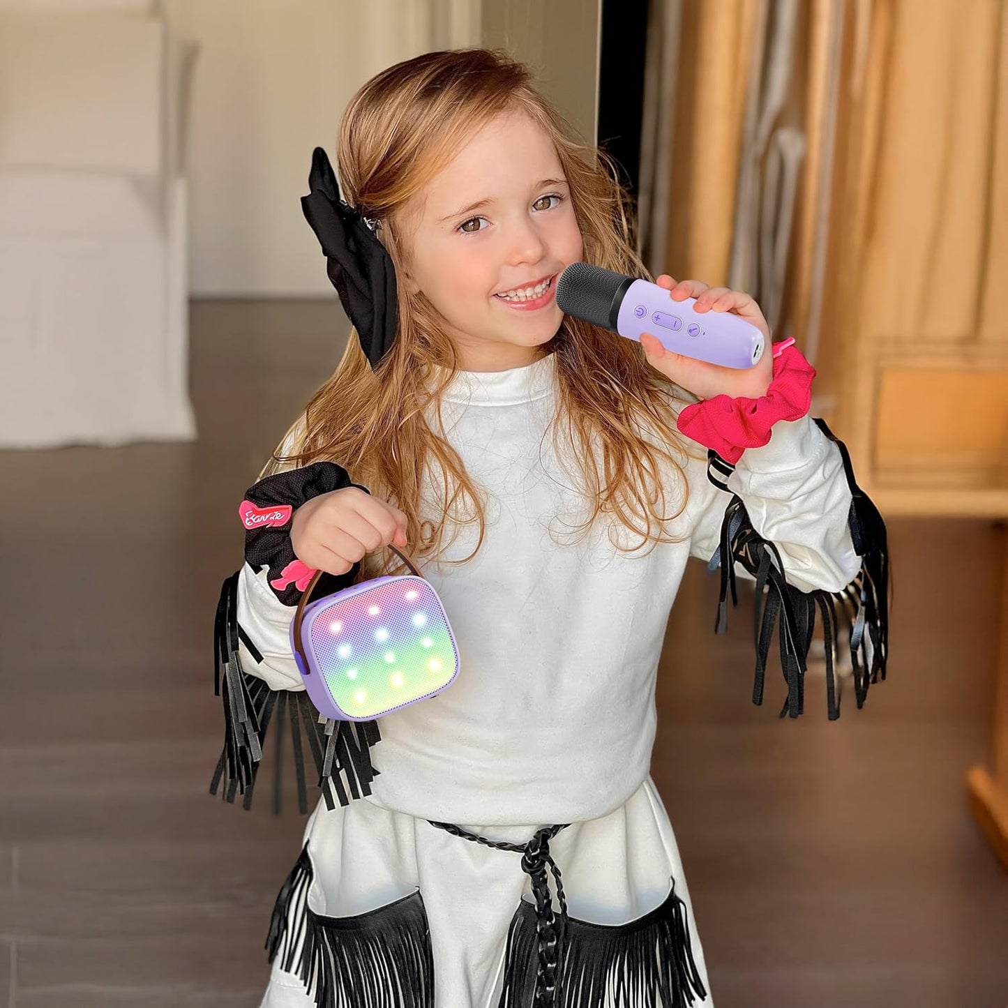 YLL Mini Karaoke Machine with 2 Wireless Microphones, TOP Kids Gifts for Girls Ages 3, 4, 5, 6, 7, 8, 9,10,11,12 +Year Old, 4-12 Years Old Birthday Toy Gift for Girls Boys Party (Purple)