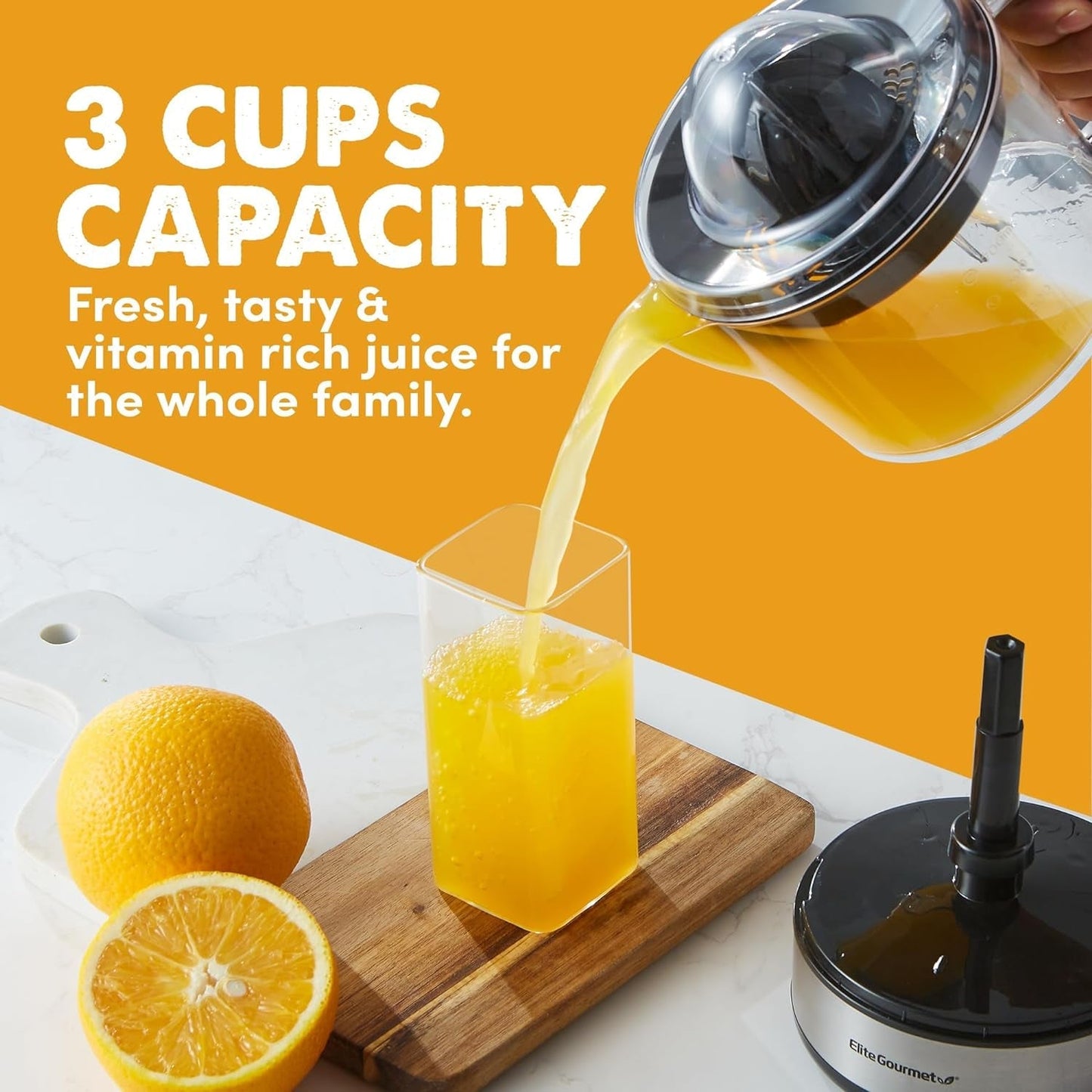 ETS623 BPA-Free Electric Citrus Juicer, Compact, Large Volume, Pulp Control, Oranges, Lemons, Limes, Grapefruits with Easy Pour Spout, 24oz, Black/Stainless Steel
