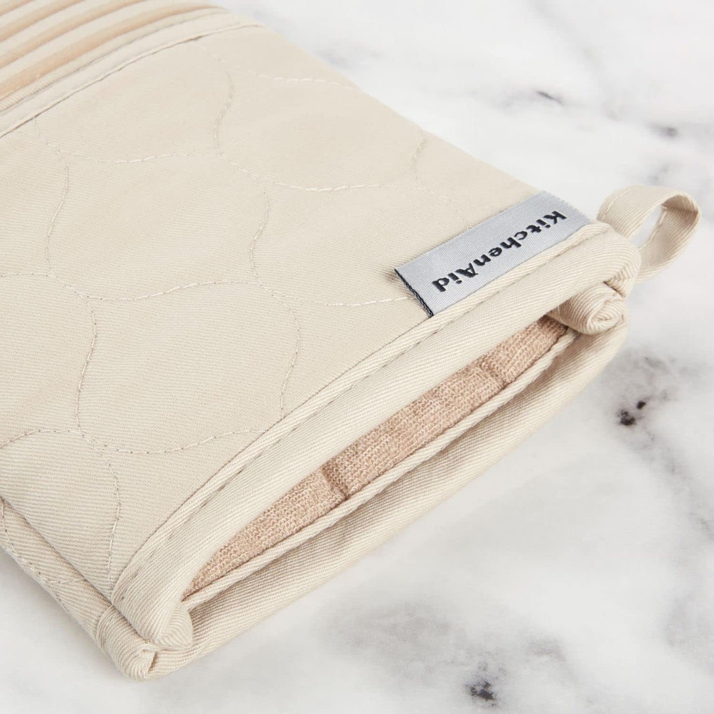 Quilted Cotton Terry Cloth Oven Mitt, Pot Holder, Kitchen Towel 4-Pack Set, Heat Resistant, Silicone Grip, 16"x26", 7"x13" & 7"x10", Milkshake