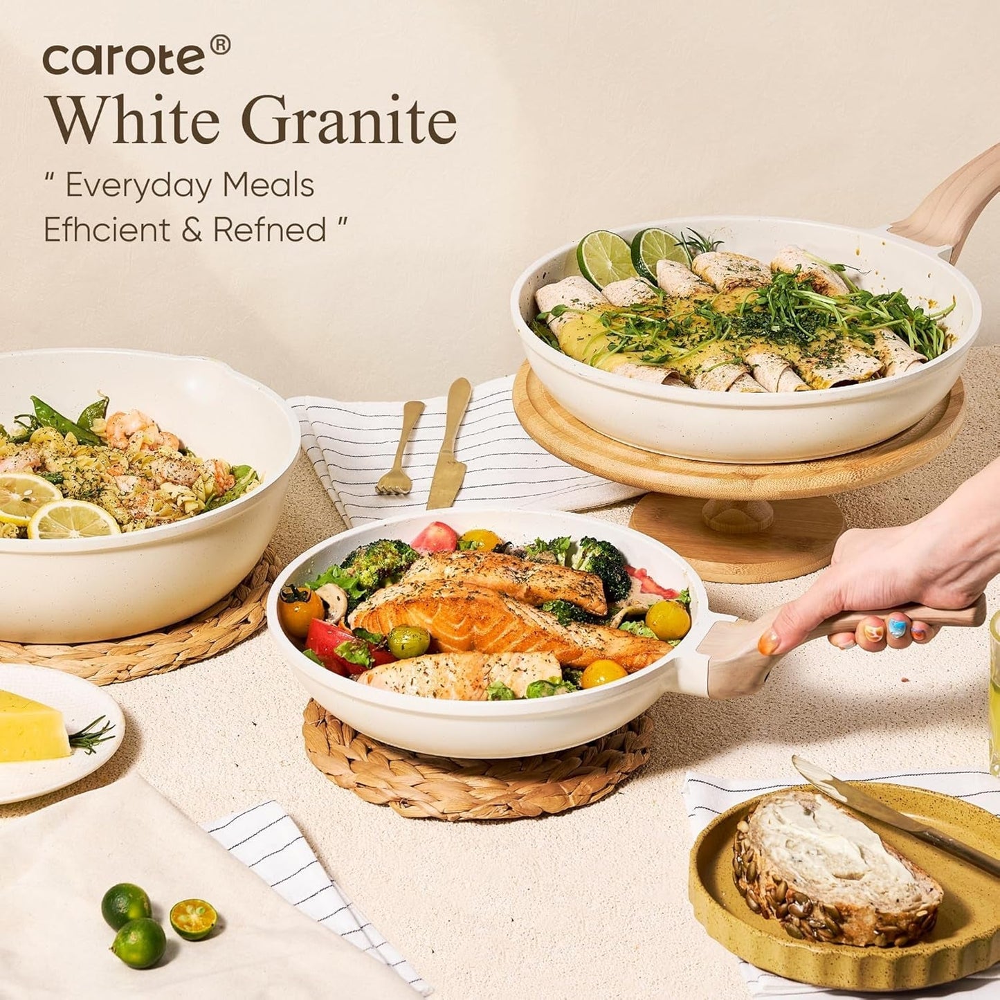 21Pcs Pots and Pans Set, Nonstick Cookware Sets, White Granite Induction Cookware Non Stick Cooking Set w/Frying Pans & Saucepans(PFOS, PFOA Free)