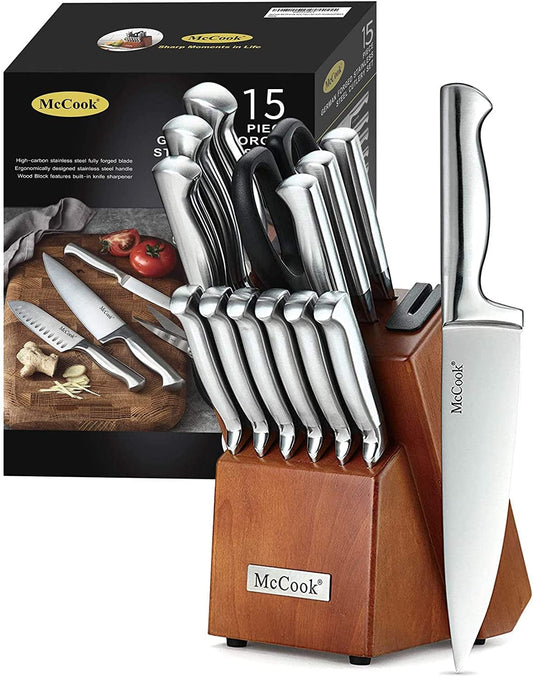 ® Knife Sets, German Stainless Steel Kitchen Knife Block Sets with Built-in Sharpener