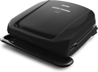 4-Serving Removable Plate Electric Grill and Panini Press, George Tough Non-Stick Coating, Drip Tray Catches Grease, Black