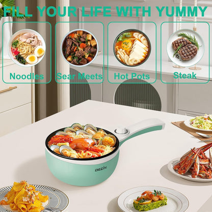Hot Pot Electric Upgraded, Non-Stick Sauté Pan, Rapid Noodles Electric Pot, 1.5L Mini Portable Hot Pot for Steak, Egg, Fried Rice, Ramen, Oatmeal, Soup with Power Adjustment