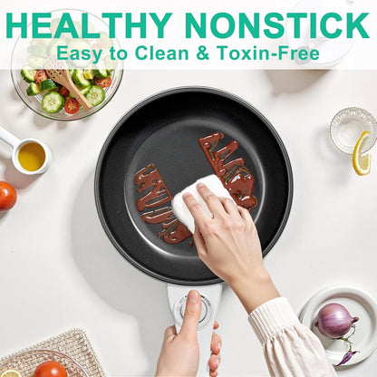 Hot Pot Electric Upgraded, Non-Stick Sauté Pan, Rapid Noodles Electric Pot, 1.5L Mini Portable Hot Pot for Steak, Egg, Fried Rice, Ramen, Oatmeal, Soup with Power Adjustment