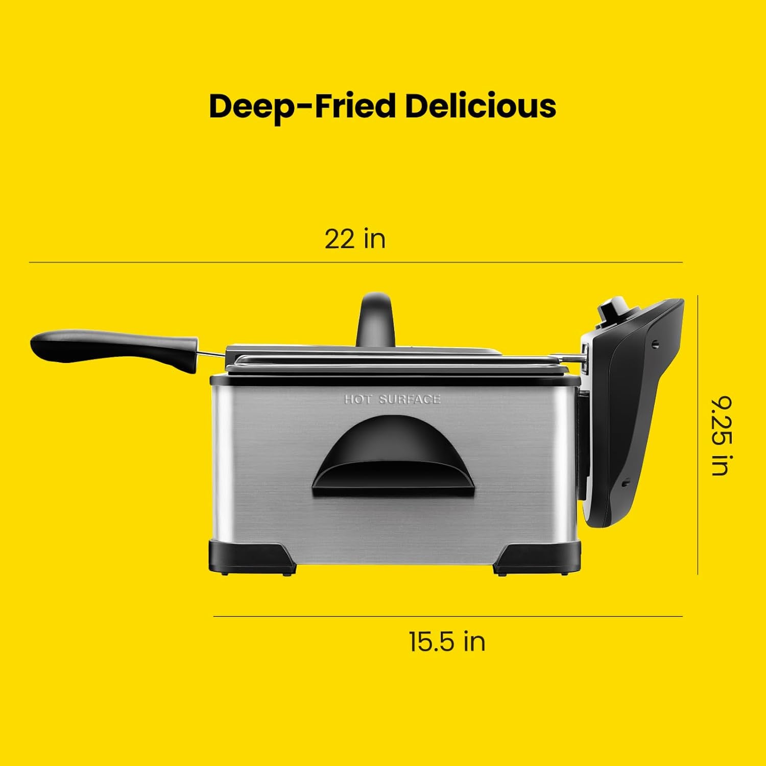 4.5 Liter Deep Fryer w/Basket Strainer, XL Jumbo Size, Adjustable Temperature & Timer, Perfect for Fried Chicken, Shrimp, French Fries, Chips & More, Removable Oil-Container, Stainless Steel