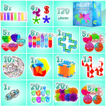 Fidget Toys, 120 Pack Fidgets Set Stocking Stuffers for Kids Party Favors Autism Sensory Toy Bulk Adults Kids Boys Girls Teens Stress Autistic ADHD Anxiety Carnival Treasure Classroom Prizes