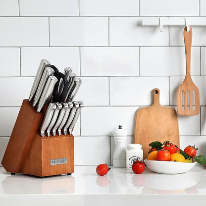 ® Knife Sets, German Stainless Steel Kitchen Knife Block Sets with Built-in Sharpener