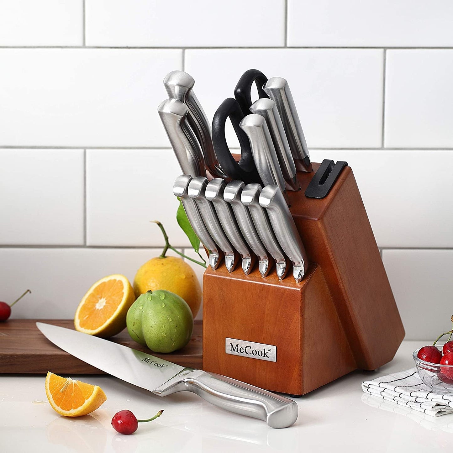 ® Knife Sets, German Stainless Steel Kitchen Knife Block Sets with Built-in Sharpener