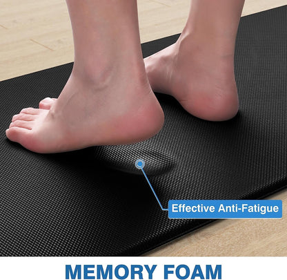 Kitchen Mats, 2PCS Kitchen Rugs, Cushioned Anti Fatigue Kitchen Mats for Floor, Non-Slip Standing Desk Mat, Waterproof Kitchen Rug Set for Kitchen, Floor, Office, 17.3"x30"+17.3"x47", Black
