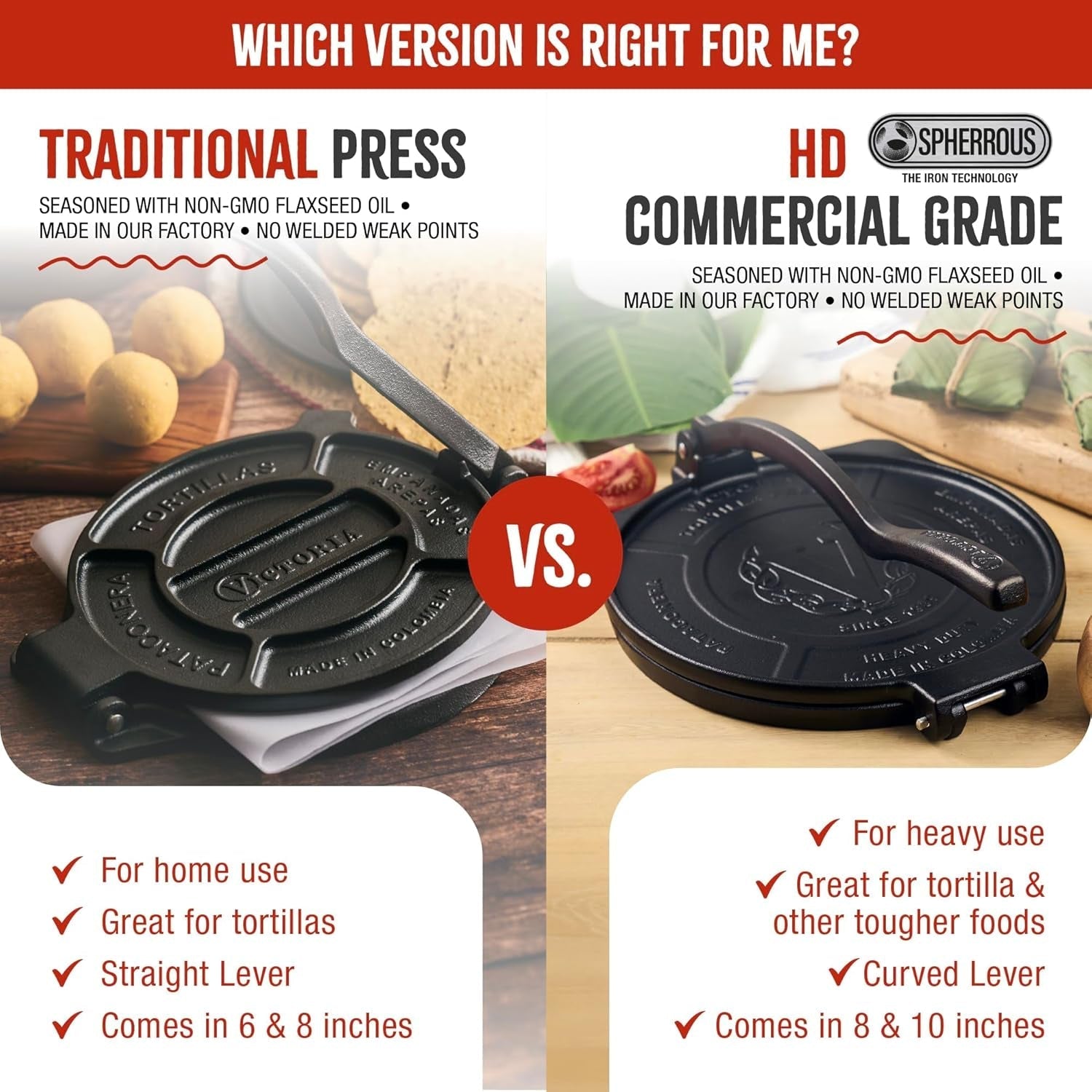 8 Inches Cast Iron Tortilla Press, Roti Maker and Tortilladora, Pataconera Seasoned with Flaxseed Oil, Made in Colombia