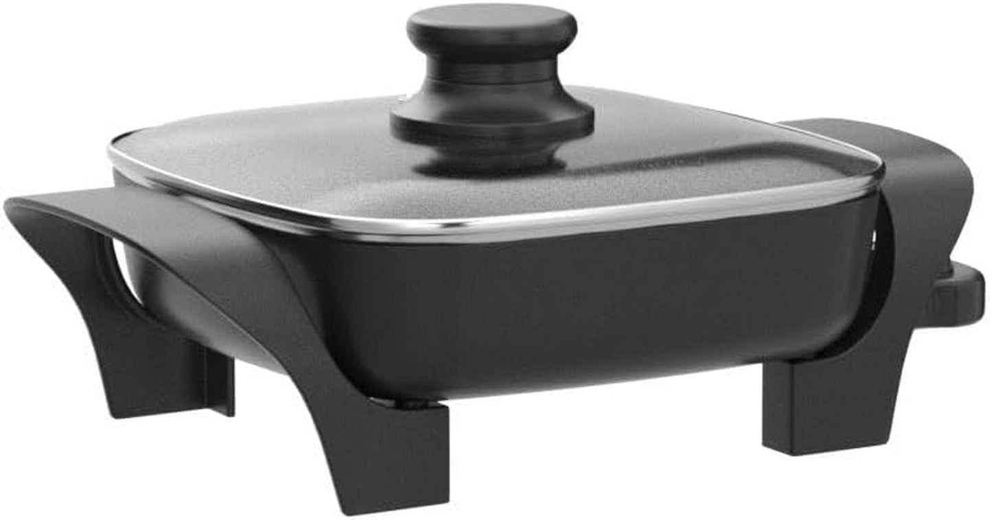 EG808 8” x 8" Non-stick Electric Skillet, Dishwasher Safe with Tempered Glass Vented Lid, Rapid Heat Up, 600W, Black