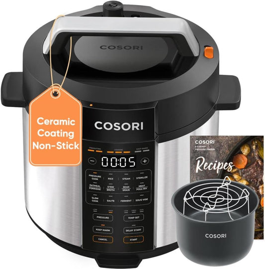 Pressure Cooker 6 qt, 9-in-1 Instant Multi Kitchen Appliances, Safer Venting Design, Rice Cooker, Slow Cooking Pot, Sous Vide, Saute Pot, 1100W, Stainless Steel
