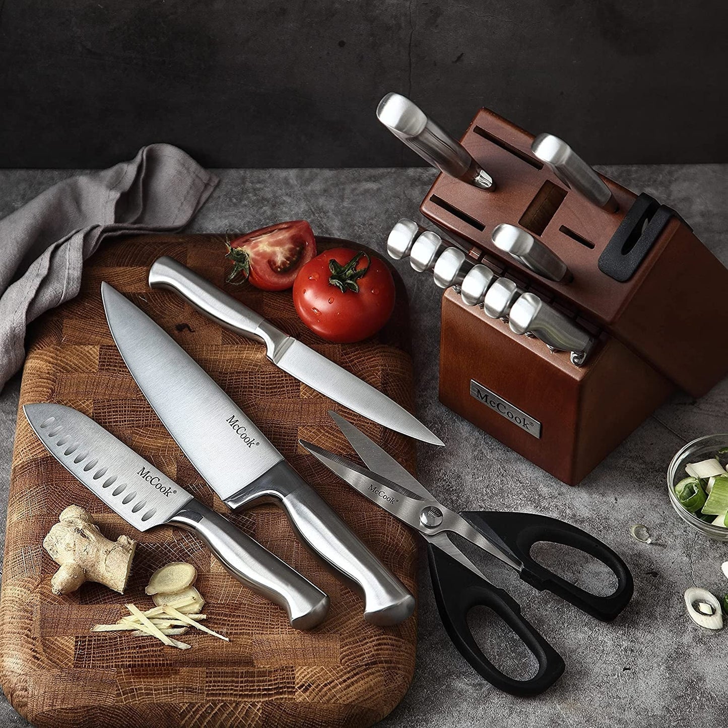 ® Knife Sets, German Stainless Steel Kitchen Knife Block Sets with Built-in Sharpener