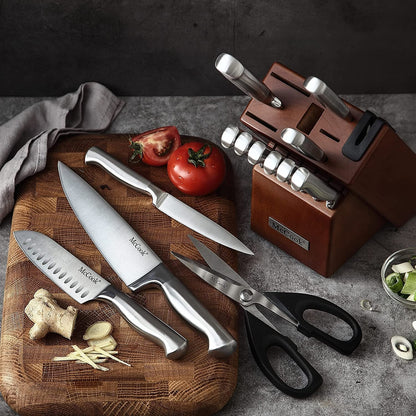 ® Knife Sets, German Stainless Steel Kitchen Knife Block Sets with Built-in Sharpener