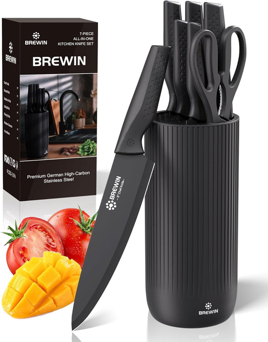 Knife Set,  Kitchen Knife Set, Knives Set for Kitchen, Universal Knife Block, Utility Knife Block Set, Kitchen Essentials, New Home Essentials, Apartment Essentials, Dishwasher Safe