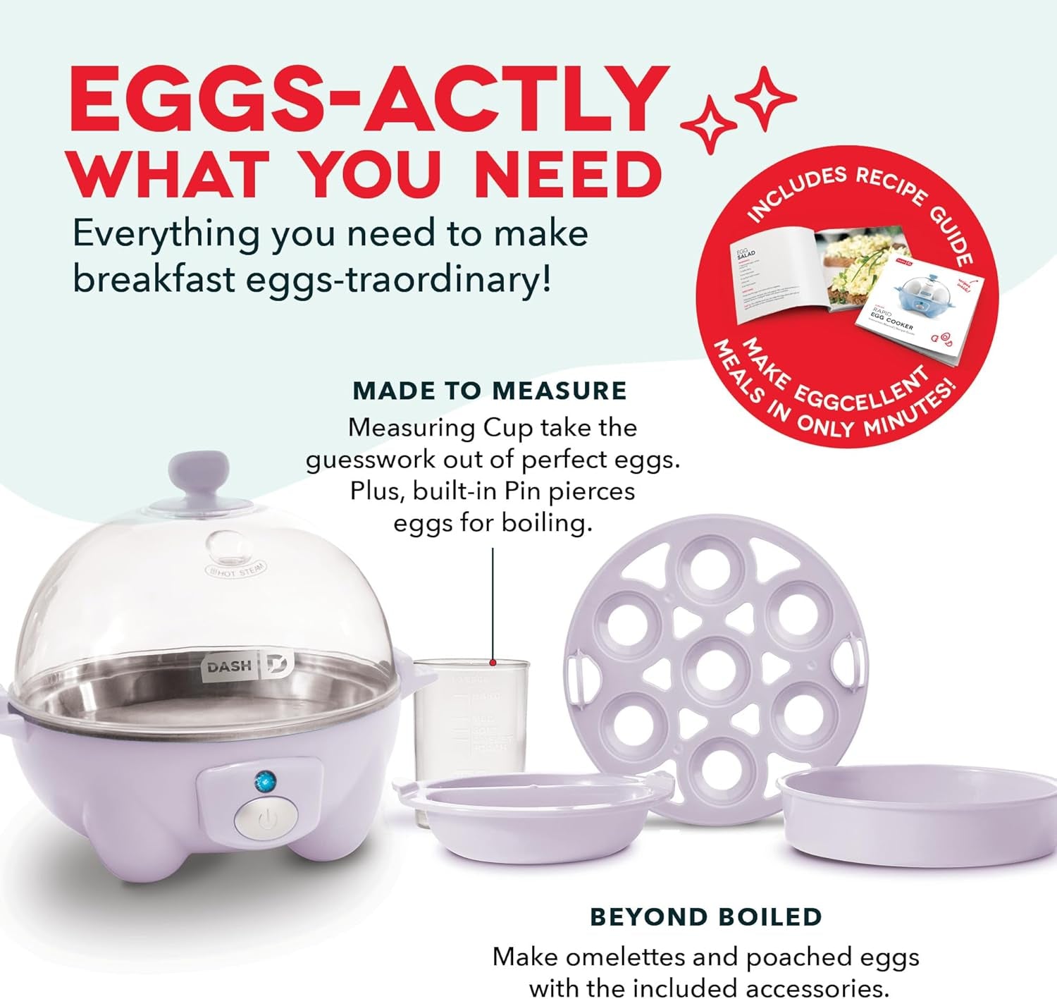 Rapid Egg Cooker: 7 Egg Capacity Electric Egg Cooker for Hard Boiled Eggs, Poached Eggs, Scrambled Eggs, or Omelets with Auto Shut Off Feature - Lavender