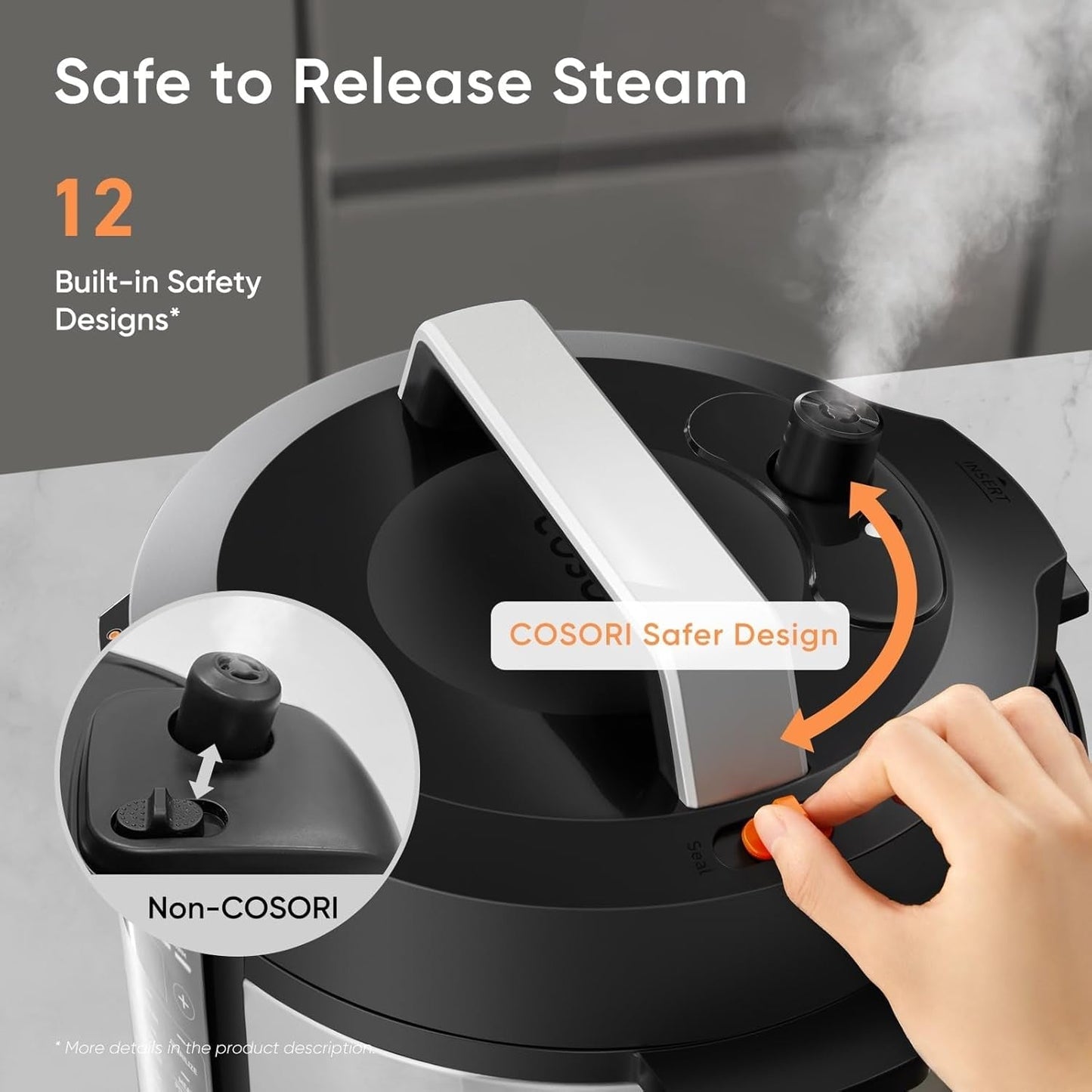 Pressure Cooker 6 qt, 9-in-1 Instant Multi Kitchen Appliances, Safer Venting Design, Rice Cooker, Slow Cooking Pot, Sous Vide, Saute Pot, 1100W, Stainless Steel