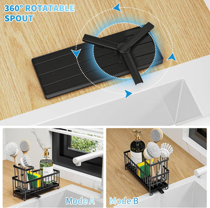 Cisily Black Sponge Holder for Kitchen Sink, Sink Caddy Organizer