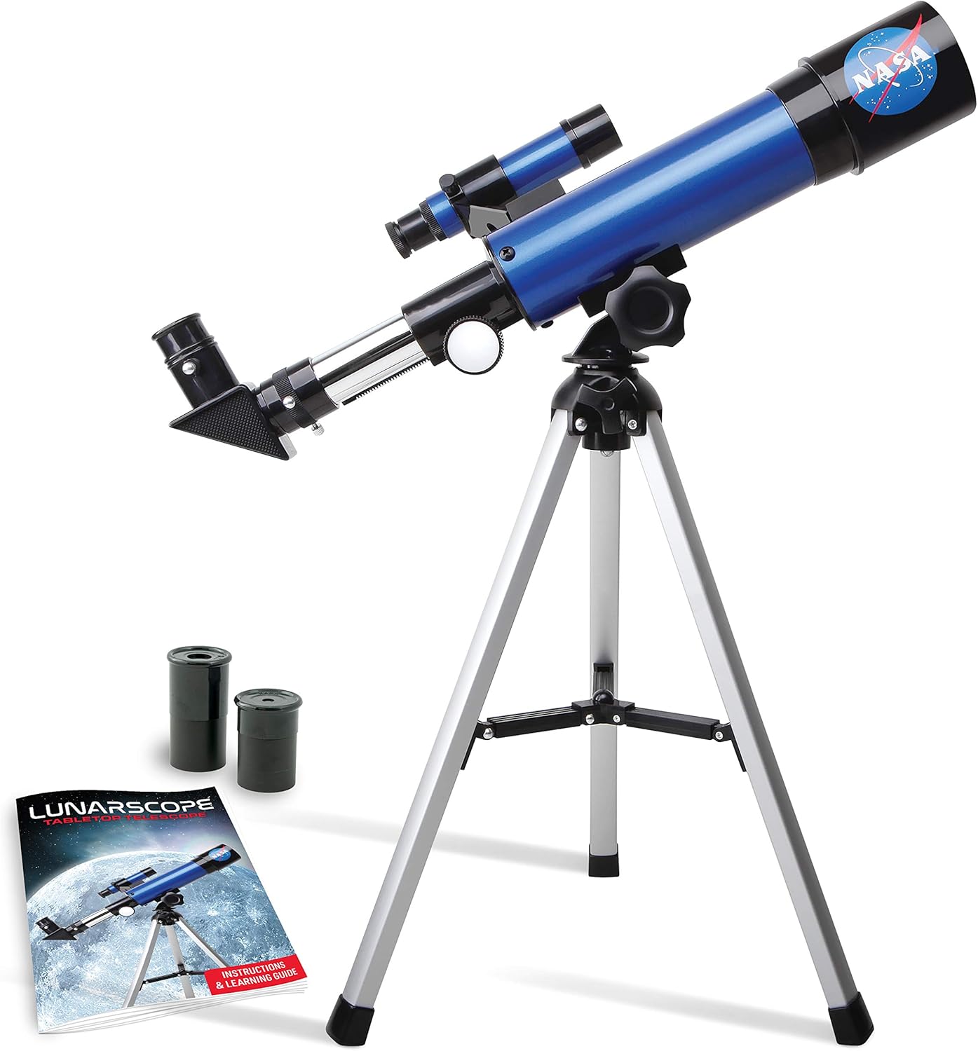 NASA Lunar Telescope for Kids – 90x Magnification, Includes Two Eyepieces, Tabletop Tripod, and Finder Scope- Kids Telescope for Astronomy Beginners, Space Toys, NASA Gifts