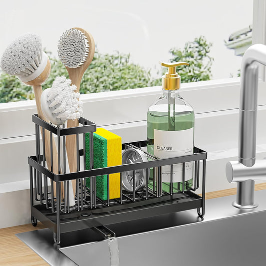 Cisily Black Sponge Holder for Kitchen Sink, Sink Caddy Organizer