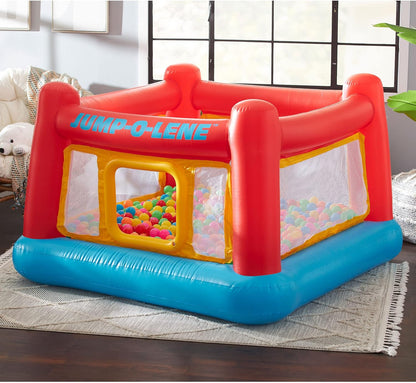 Intex Inflatable Jump-O-Lene Trampoline Bounce House with Crawl-Thru Door & Net - Indoor & Outdoor Backyard Blow-Up Bouncy Playhouse for Kids Ages 3-6