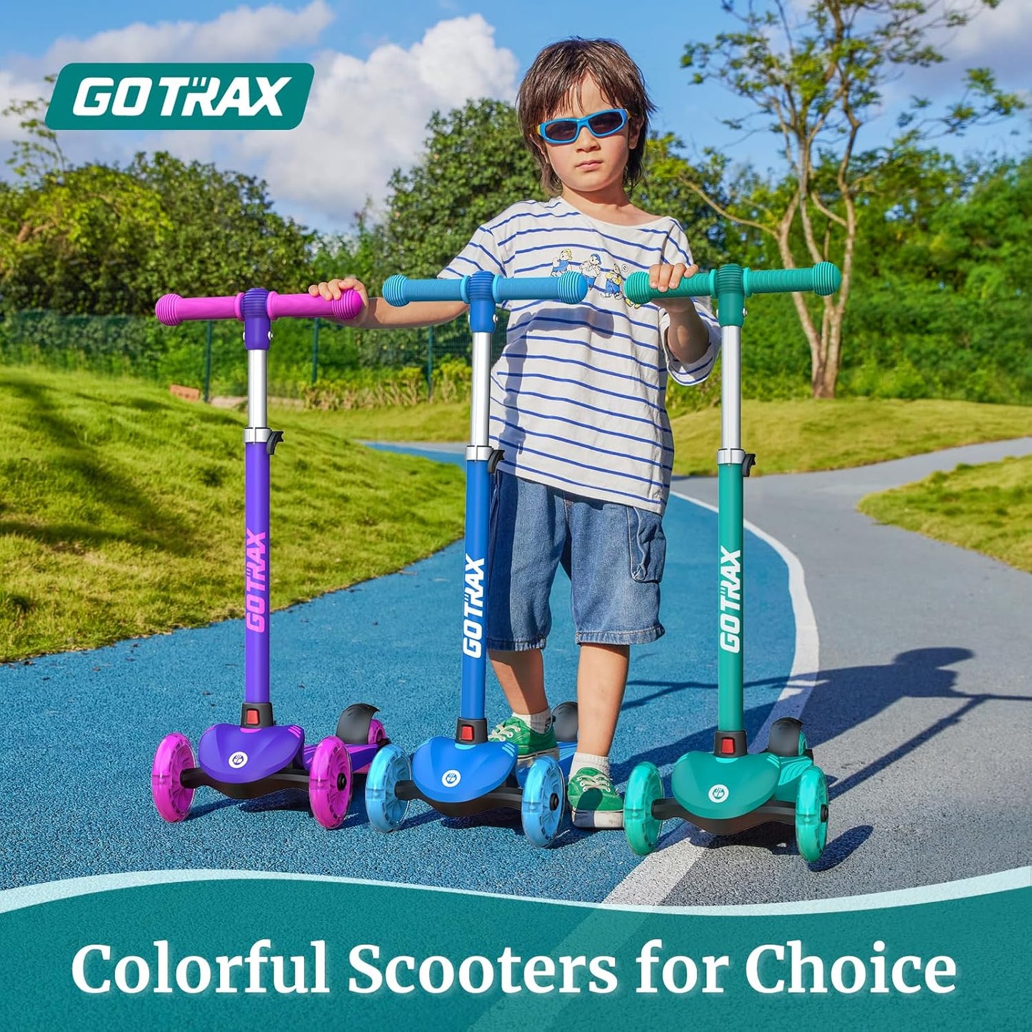 Gotrax KS1 Kids Kick Scooter, LED Lighted Wheels and 3 Adjustable Height Handlebars, Lean-to-Steer & Widen Anti-Slip Deck, 3 Wheel Scooter for Boys & Girls Ages 2-8 and up to 110 Lbs