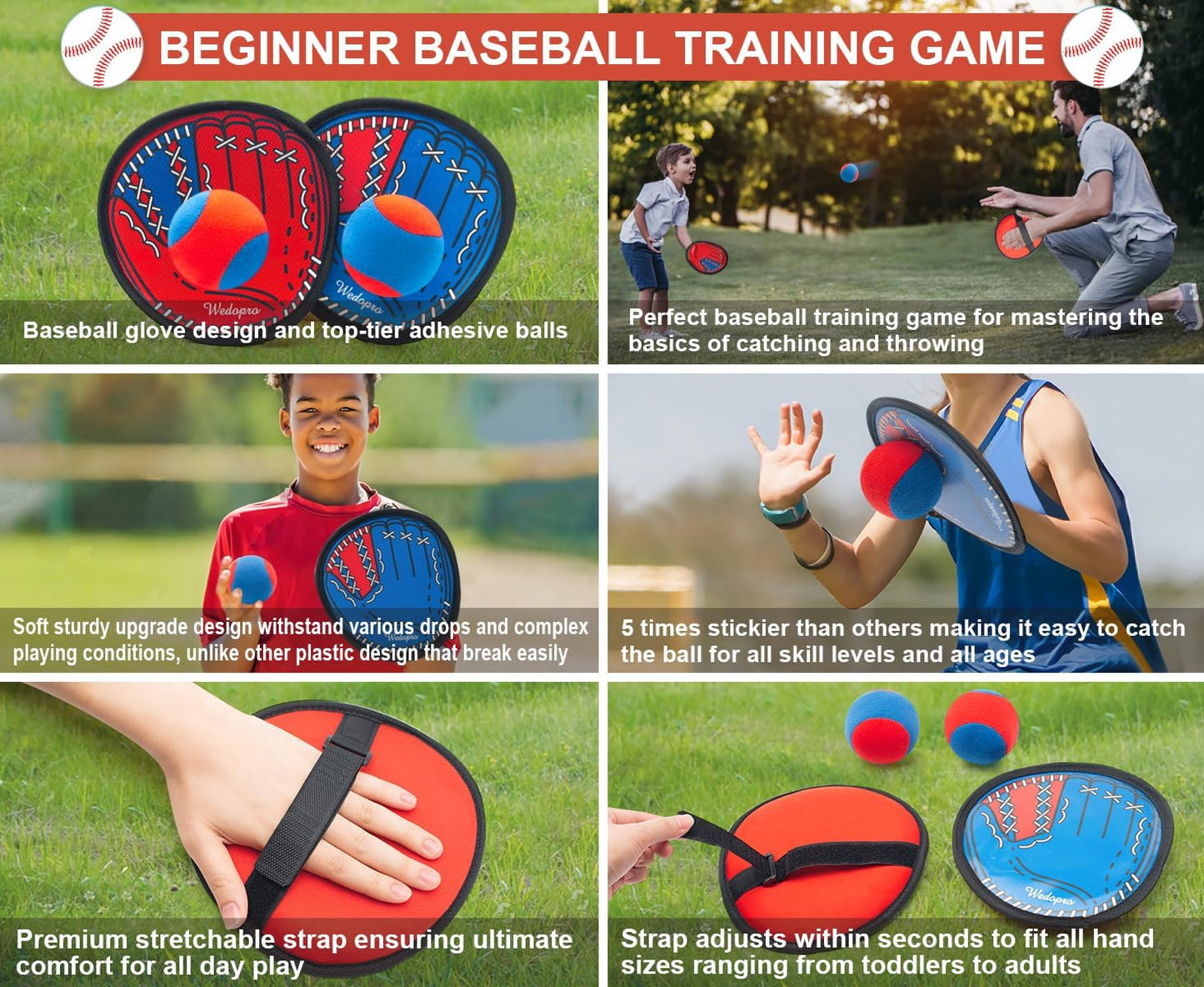 Toss and Catch Ball Game, Kids Toddler Baseball Glove & Catch Ball Toys, Kids Outdoor Games for Family, Toys for Beach Pool Yard Outside, Birthday Gift for Ages 3 4 5 6 7 8-12 Year Old Boys Girls