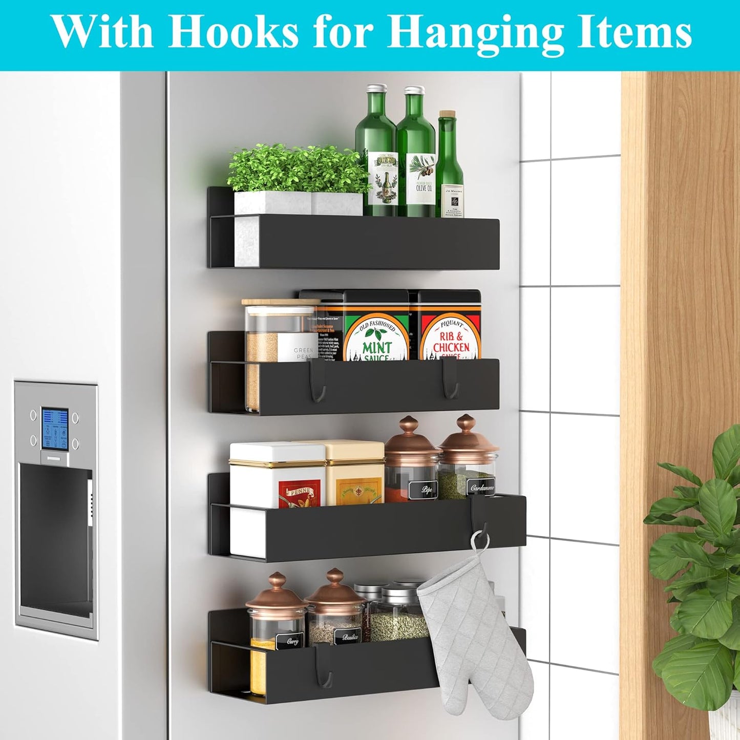 Metal 4 Pack Magnetic Spice Storage Rack Organizer