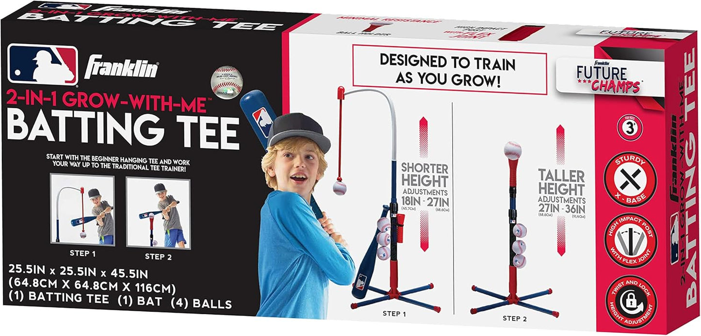 Franklin Sports Grow-with-Me Kids Baseball Batting Tee + Stand Set for Youth + Toddlers - Youth Baseball, Softball + Teeball Hitting Tee Set for Boys + Girls