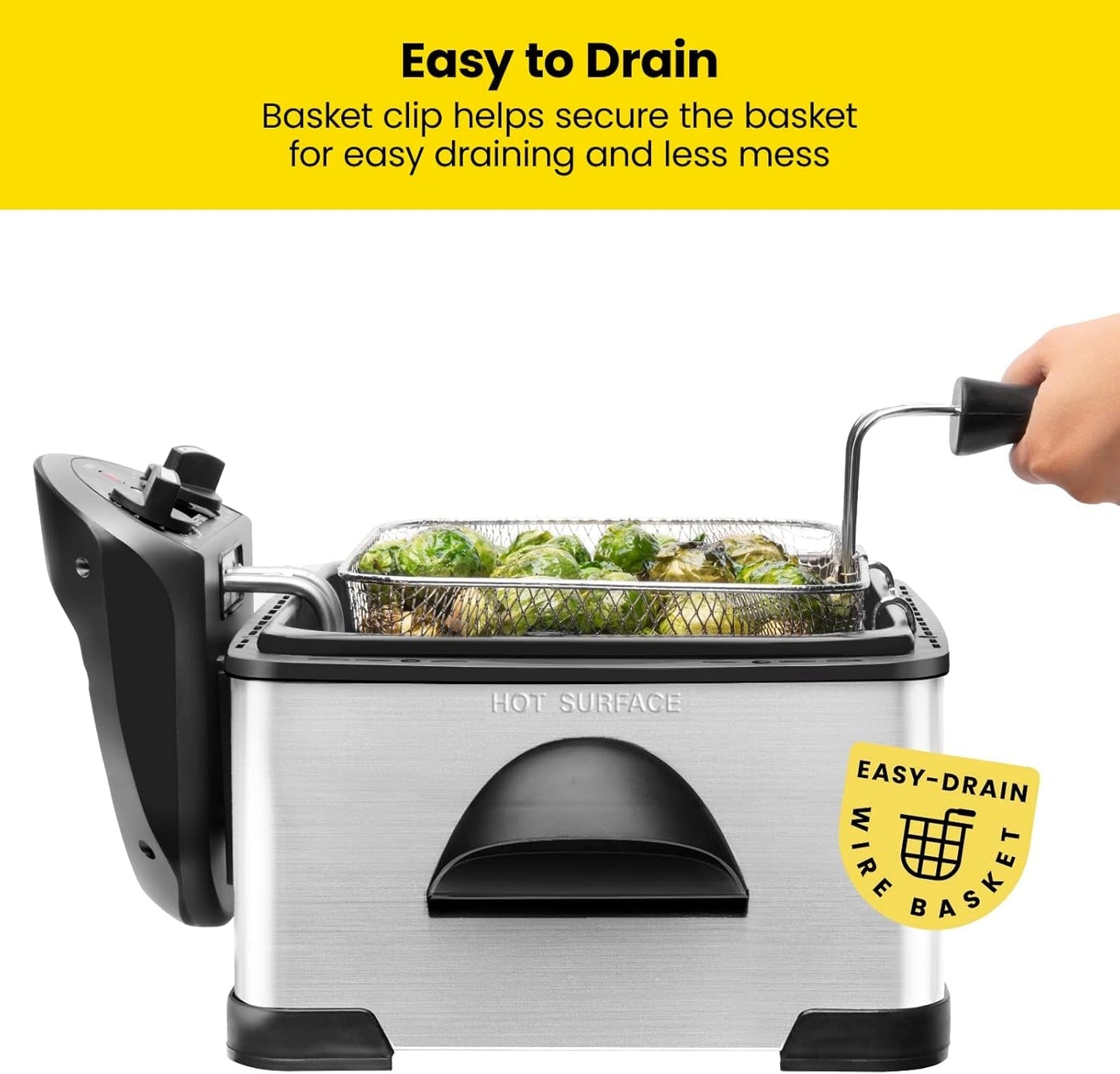 4.5 Liter Deep Fryer w/Basket Strainer, XL Jumbo Size, Adjustable Temperature & Timer, Perfect for Fried Chicken, Shrimp, French Fries, Chips & More, Removable Oil-Container, Stainless Steel