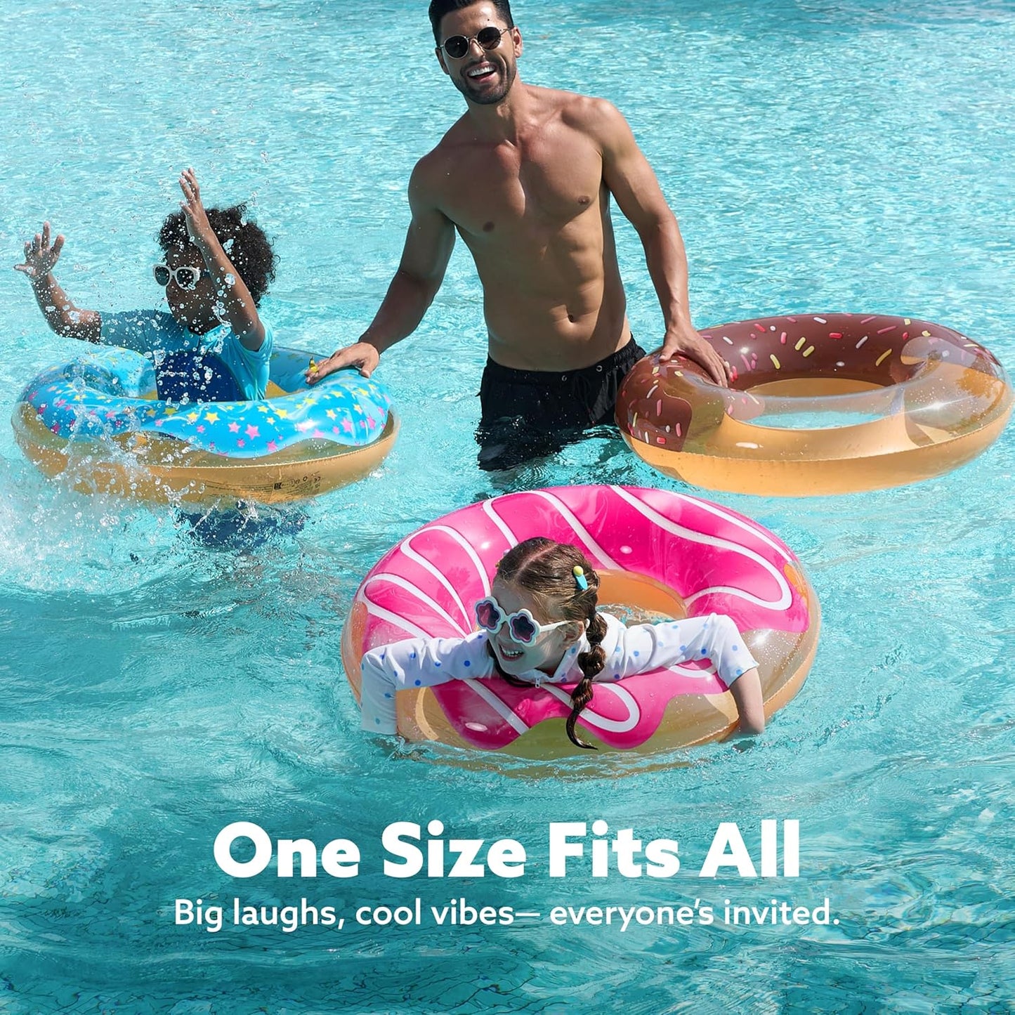 JOYIN Donut Pool Float with Glitters 32.5” (3 Pack), Funny Tube Toys for Swimming Pool Party and Donut Party Supplies
