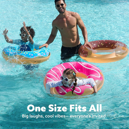 JOYIN Donut Pool Float with Glitters 32.5” (3 Pack), Funny Tube Toys for Swimming Pool Party and Donut Party Supplies
