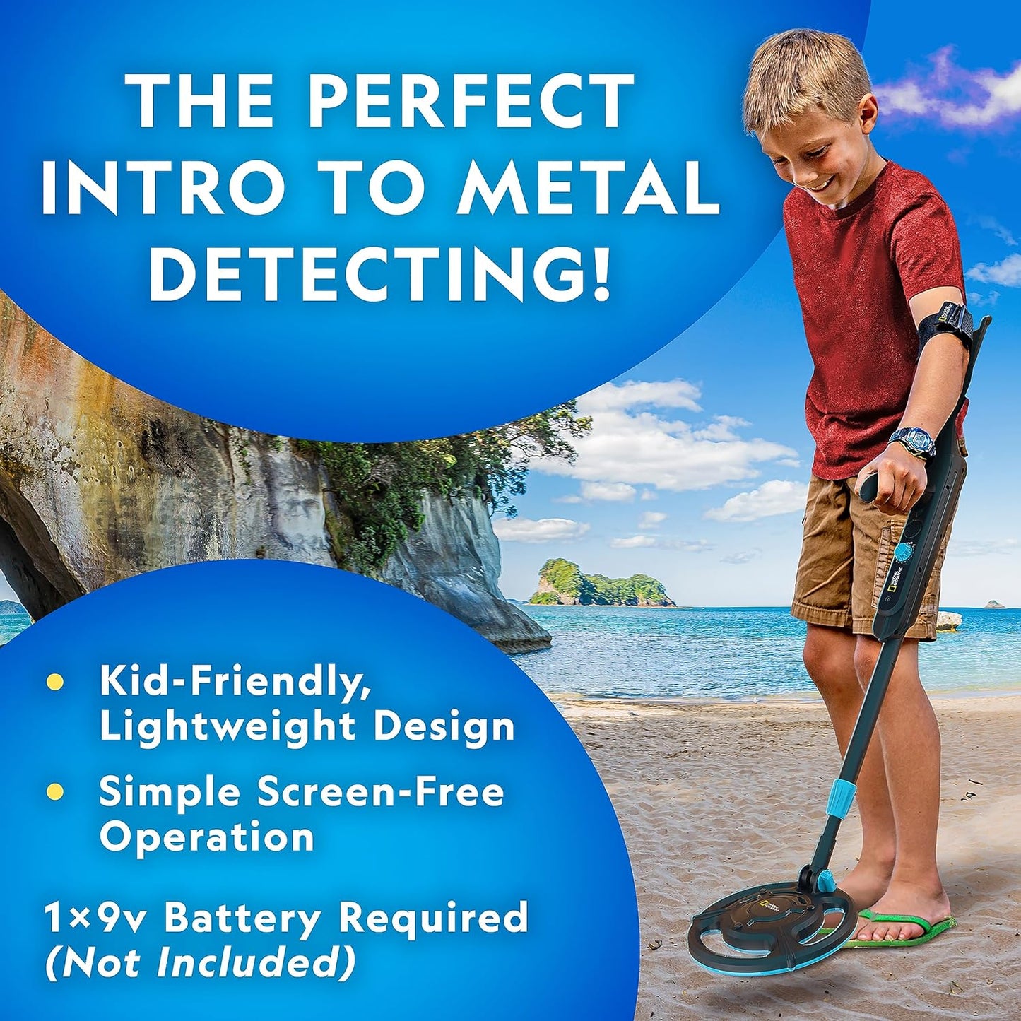 National Geographic Starter Metal Detector Kit for Kids - Kids Metal Detector with 7.4" Waterproof Coil & Trowel, Lightweight Gold Detector, Beach Detecting, Gift for Boys & Girls