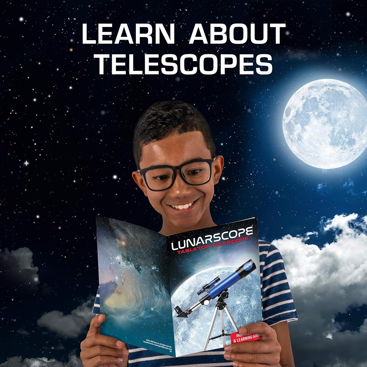 NASA Lunar Telescope for Kids – 90x Magnification, Includes Two Eyepieces, Tabletop Tripod, and Finder Scope- Kids Telescope for Astronomy Beginners, Space Toys, NASA Gifts