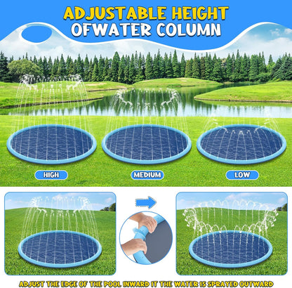 Non-Slip Splash Pad for Kids and Dog, 80" Extra Large Baby Play Mat, Dog Pool Toys, Thicken Sprinkler Pool Summer Outdoor Water Toys for Ages 3-12 Boys Girls, Parent-Kids &Games Fun Backyard (Blue)