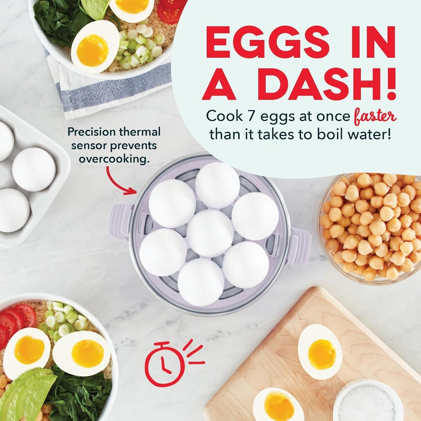 Rapid Egg Cooker: 7 Egg Capacity Electric Egg Cooker for Hard Boiled Eggs, Poached Eggs, Scrambled Eggs, or Omelets with Auto Shut Off Feature - Lavender