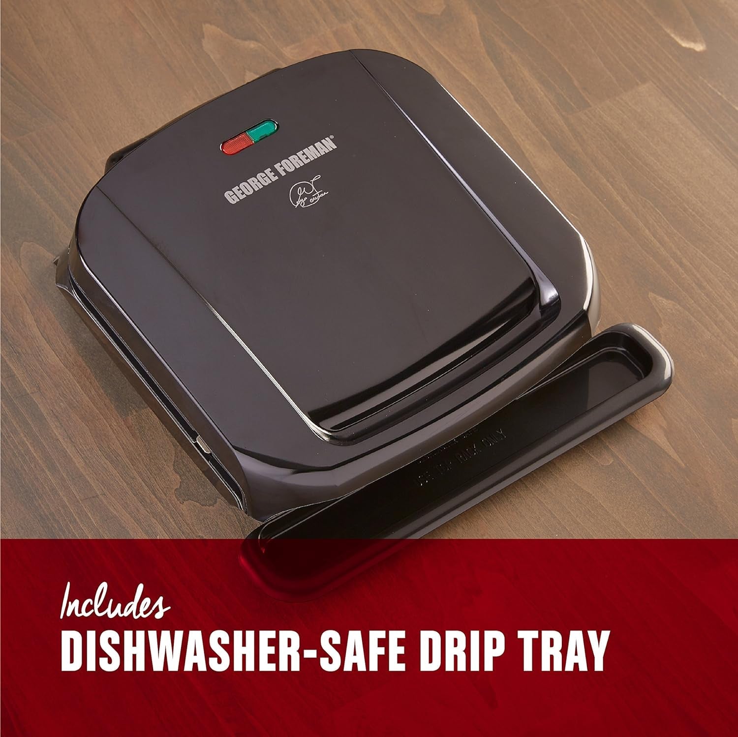 4-Serving Removable Plate Electric Grill and Panini Press, George Tough Non-Stick Coating, Drip Tray Catches Grease, Black