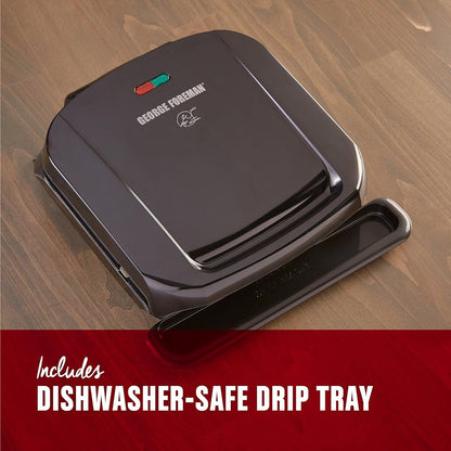 4-Serving Removable Plate Electric Grill and Panini Press, George Tough Non-Stick Coating, Drip Tray Catches Grease, Black
