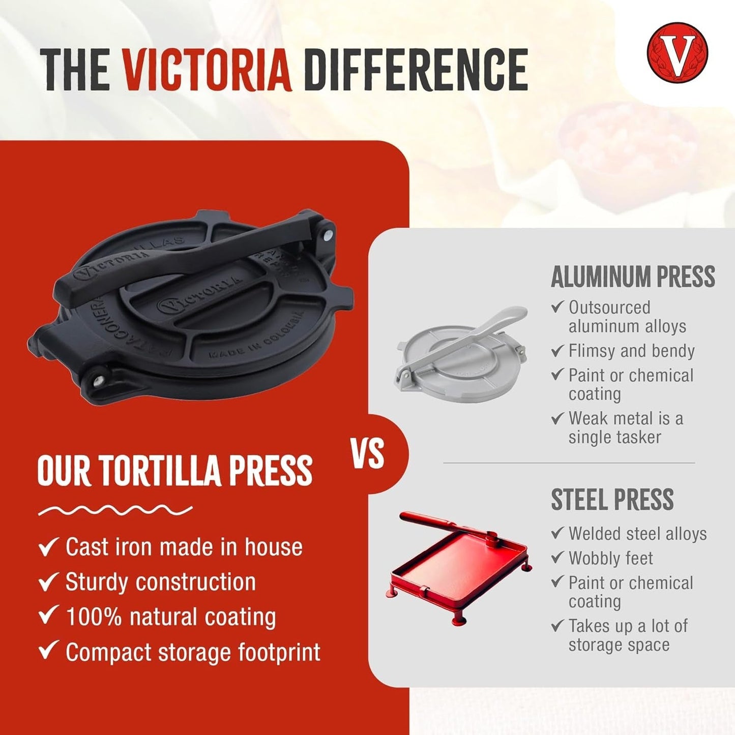 8 Inches Cast Iron Tortilla Press, Roti Maker and Tortilladora, Pataconera Seasoned with Flaxseed Oil, Made in Colombia