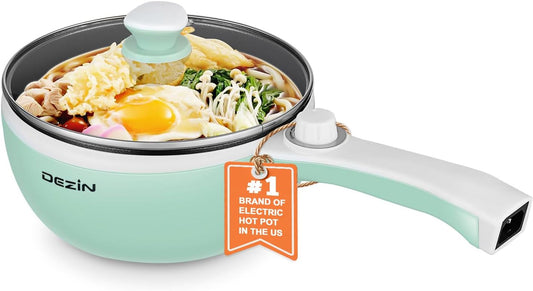 Hot Pot Electric Upgraded, Non-Stick Sauté Pan, Rapid Noodles Electric Pot, 1.5L Mini Portable Hot Pot for Steak, Egg, Fried Rice, Ramen, Oatmeal, Soup with Power Adjustment