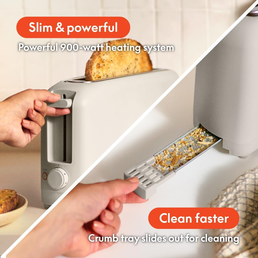 2 Slice Slim Toaster, Fits-anywhere™ Kitchenware, 6 Setting Shade Control with Reheat & Cancel Buttons, Fits sourdough, 10” Long Slot, Anti Jam & Auto Shutoff, 900 Watt, Oatmilk
